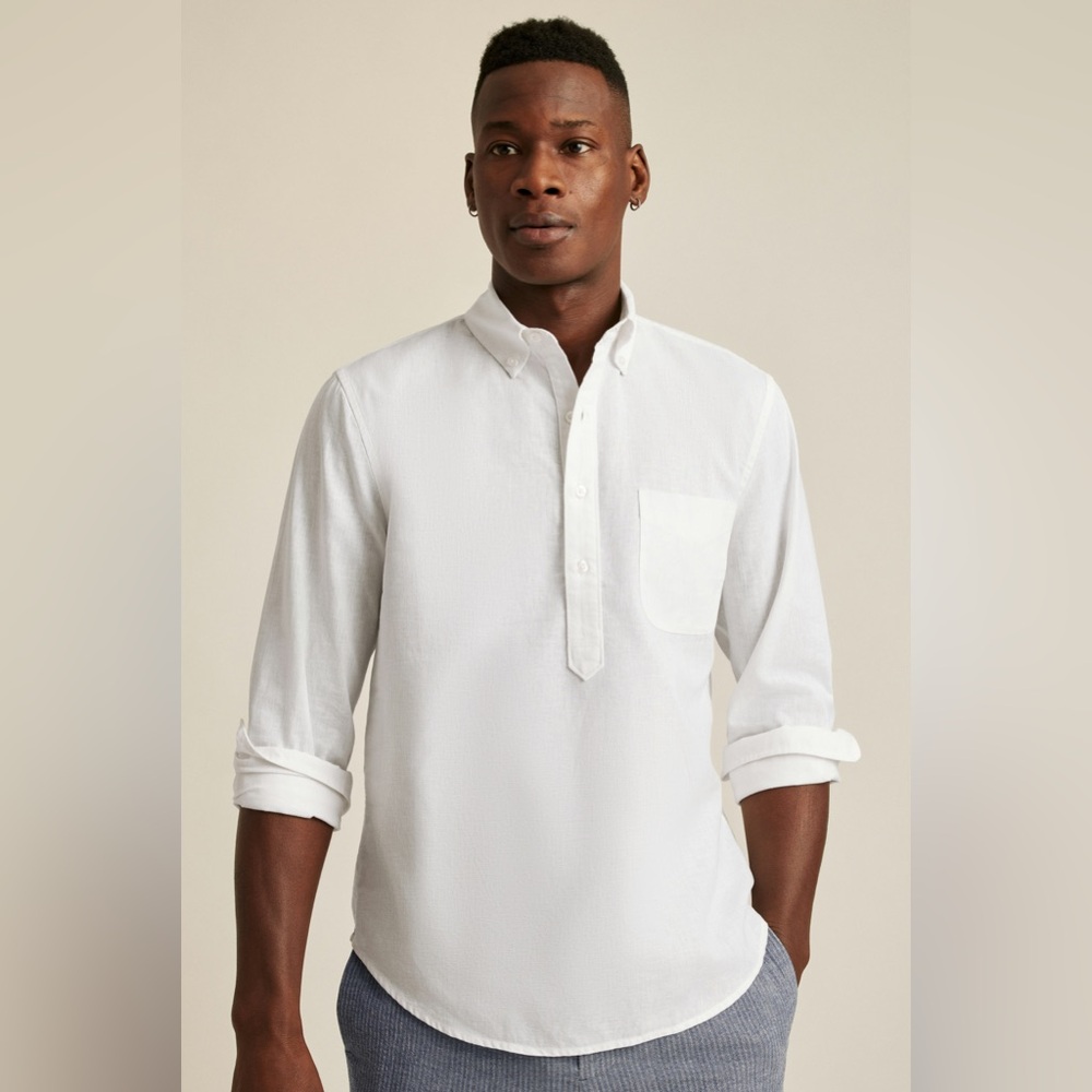BONOBOS MEN’S EASY LINEN POPOVER SHIRT - WHITE SIZE MEDIUM (NEW WITHOUT TAGS)